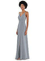 Side View Thumbnail - Platinum Faux Wrap Criss Cross Back Maxi Dress with Adjustable Straps