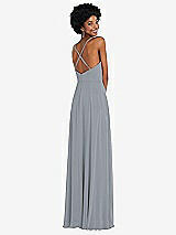 Rear View Thumbnail - Platinum Faux Wrap Criss Cross Back Maxi Dress with Adjustable Straps