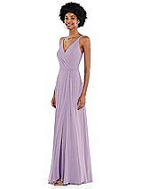 Side View Thumbnail - Pale Purple Faux Wrap Criss Cross Back Maxi Dress with Adjustable Straps