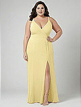 Alt View 1 Thumbnail - Pale Yellow Faux Wrap Criss Cross Back Maxi Dress with Adjustable Straps