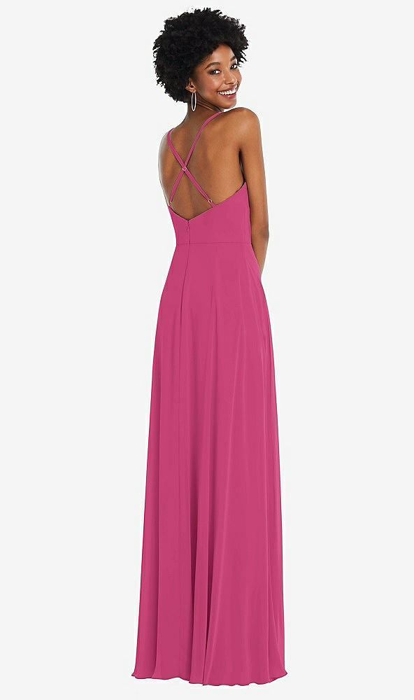 Back View - Tea Rose Faux Wrap Criss Cross Back Maxi Dress with Adjustable Straps