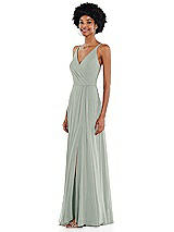 Side View Thumbnail - Willow Green Faux Wrap Criss Cross Back Maxi Dress with Adjustable Straps