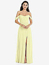 Front View Thumbnail - Butter Yellow Off-the-Shoulder Draped Sleeve Maxi Dress with Front Slit