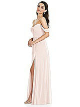 Side View Thumbnail - Blush Off-the-Shoulder Draped Sleeve Maxi Dress with Front Slit