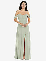 Front View Thumbnail - Celadon Off-the-Shoulder Draped Sleeve Maxi Dress with Front Slit