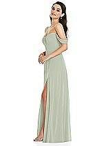 Side View Thumbnail - Celadon Off-the-Shoulder Draped Sleeve Maxi Dress with Front Slit