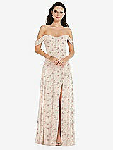 Front View Thumbnail - Coquette Floral Print Off-the-Shoulder Draped Sleeve Maxi Dress with Front Slit