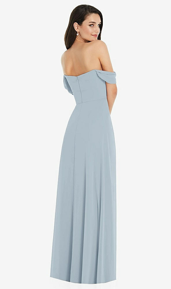 Back View - Mist Off-the-Shoulder Draped Sleeve Maxi Dress with Front Slit