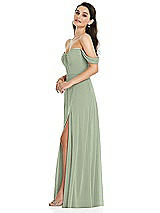 Side View Thumbnail - Sage Off-the-Shoulder Draped Sleeve Maxi Dress with Front Slit