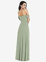 Rear View Thumbnail - Sage Off-the-Shoulder Draped Sleeve Maxi Dress with Front Slit