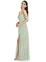 Side View Thumbnail - Vintage Primrose Sage Off-the-Shoulder Draped Sleeve Maxi Dress with Front Slit