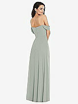 Rear View Thumbnail - Willow Green Off-the-Shoulder Draped Sleeve Maxi Dress with Front Slit