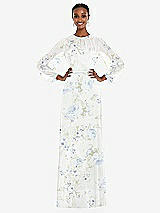 Alt View 1 Thumbnail - Bleu Garden Strapless Chiffon Maxi Dress with Puff Sleeve Blouson Overlay 