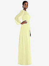 Side View Thumbnail - Butter Yellow Strapless Chiffon Maxi Dress with Puff Sleeve Blouson Overlay 