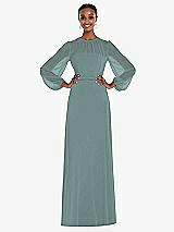 Alt View 1 Thumbnail - Icelandic Strapless Chiffon Maxi Dress with Puff Sleeve Blouson Overlay 