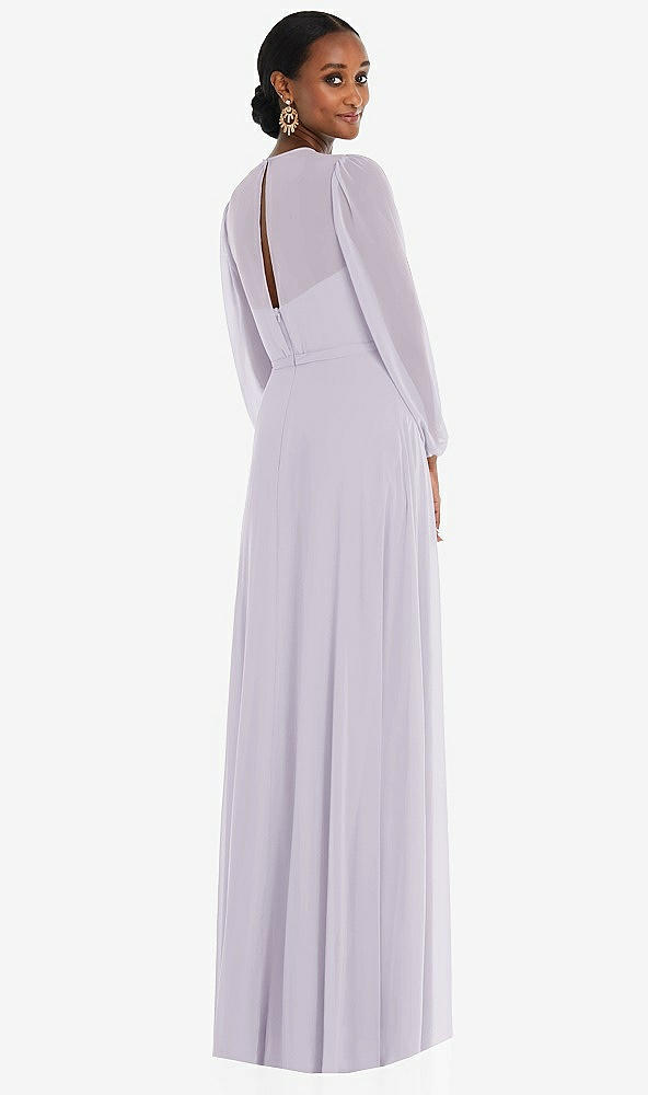 Back View - Moondance Strapless Chiffon Maxi Dress with Puff Sleeve Blouson Overlay 