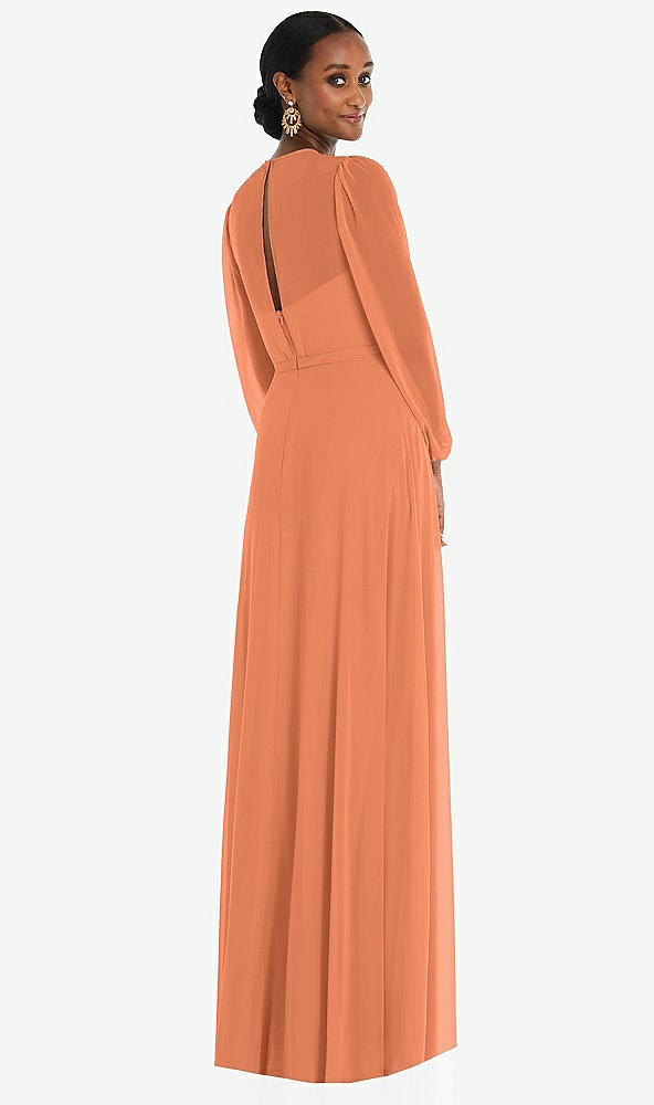 Back View - Sweet Melon Strapless Chiffon Maxi Dress with Puff Sleeve Blouson Overlay 