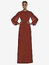 Alt View 1 Thumbnail - Auburn Moon Strapless Chiffon Maxi Dress with Puff Sleeve Blouson Overlay 