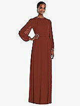 Front View Thumbnail - Auburn Moon Strapless Chiffon Maxi Dress with Puff Sleeve Blouson Overlay 