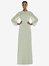 Alt View 1 Thumbnail - Celadon Strapless Chiffon Maxi Dress with Puff Sleeve Blouson Overlay 