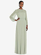 Front View Thumbnail - Celadon Strapless Chiffon Maxi Dress with Puff Sleeve Blouson Overlay 