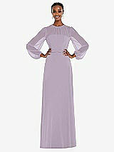 Alt View 1 Thumbnail - Lilac Haze Strapless Chiffon Maxi Dress with Puff Sleeve Blouson Overlay 