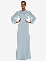 Alt View 1 Thumbnail - Mist Strapless Chiffon Maxi Dress with Puff Sleeve Blouson Overlay 