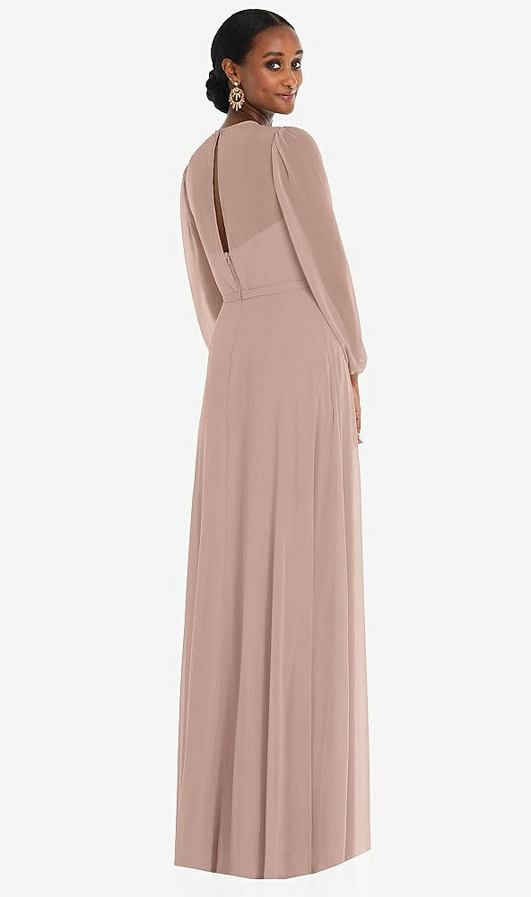 Back View - Neu Nude Strapless Chiffon Maxi Dress with Puff Sleeve Blouson Overlay 