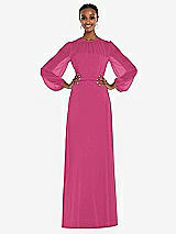 Alt View 1 Thumbnail - Tea Rose Strapless Chiffon Maxi Dress with Puff Sleeve Blouson Overlay 