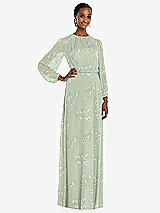 Front View Thumbnail - Vintage Primrose Sage Strapless Chiffon Maxi Dress with Puff Sleeve Blouson Overlay 