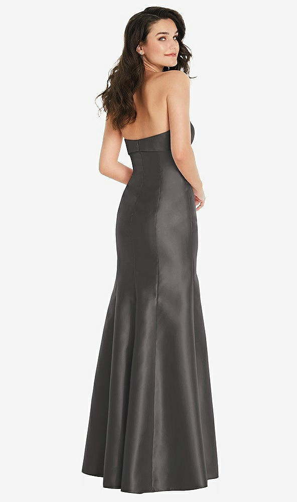 Back View - Caviar Gray Bow Cuff Strapless Princess Waist Trumpet Gown