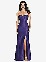 Front View Thumbnail - Grape Bow Cuff Strapless Princess Waist Trumpet Gown