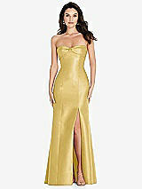 Front View Thumbnail - Maize Bow Cuff Strapless Princess Waist Trumpet Gown