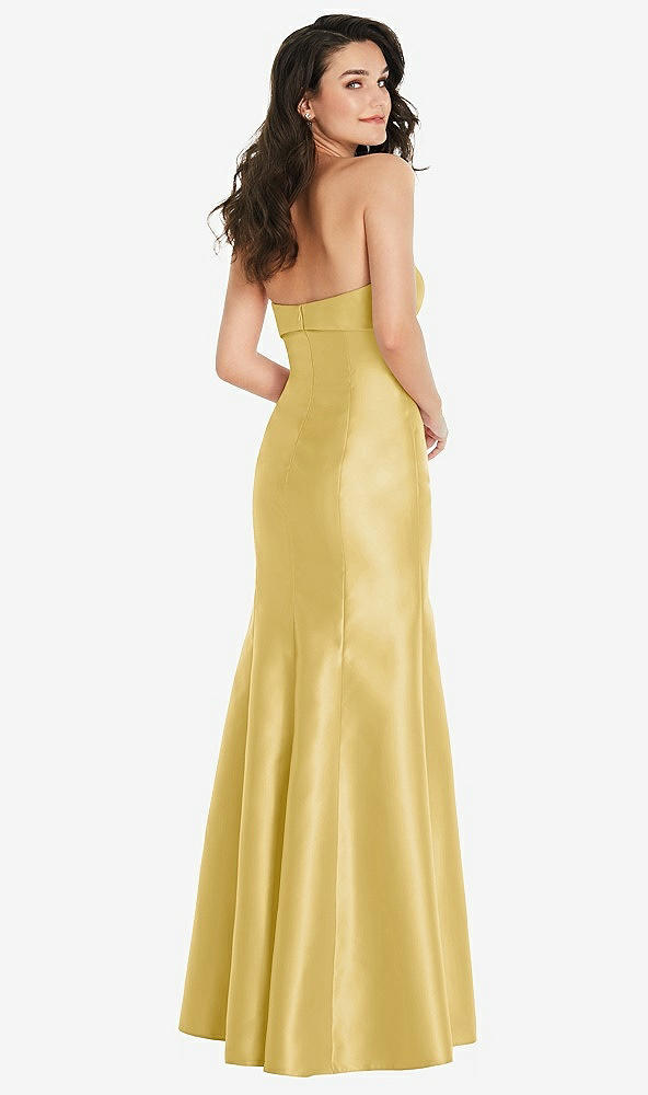 Back View - Maize Bow Cuff Strapless Princess Waist Trumpet Gown