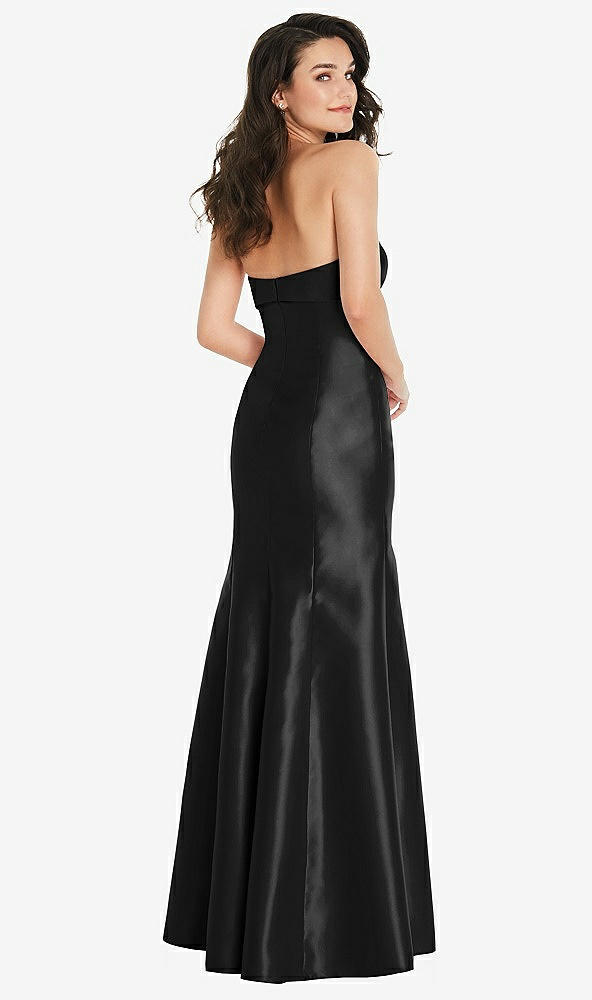 Back View - Black Bow Cuff Strapless Princess Waist Trumpet Gown