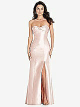 Front View Thumbnail - Blush Bow Cuff Strapless Princess Waist Trumpet Gown