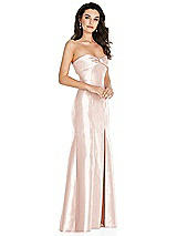 Side View Thumbnail - Blush Bow Cuff Strapless Princess Waist Trumpet Gown