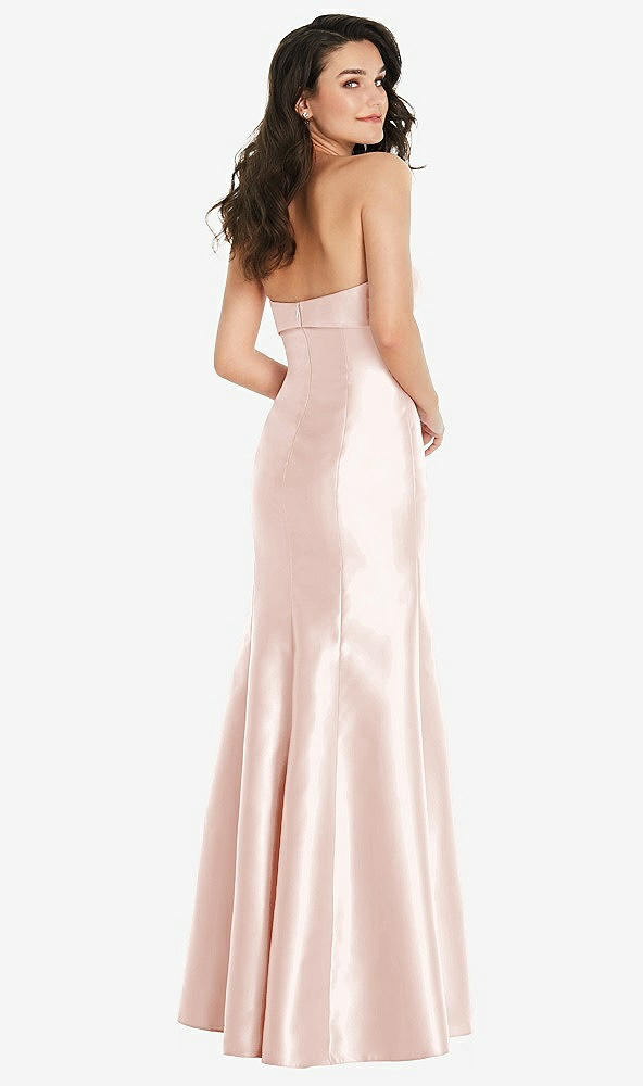 Back View - Blush Bow Cuff Strapless Princess Waist Trumpet Gown