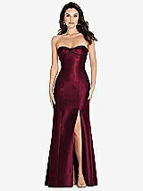 Front View Thumbnail - Cabernet Bow Cuff Strapless Princess Waist Trumpet Gown