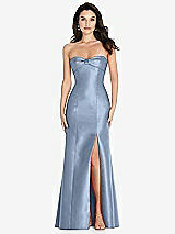 Front View Thumbnail - Cloudy Bow Cuff Strapless Princess Waist Trumpet Gown