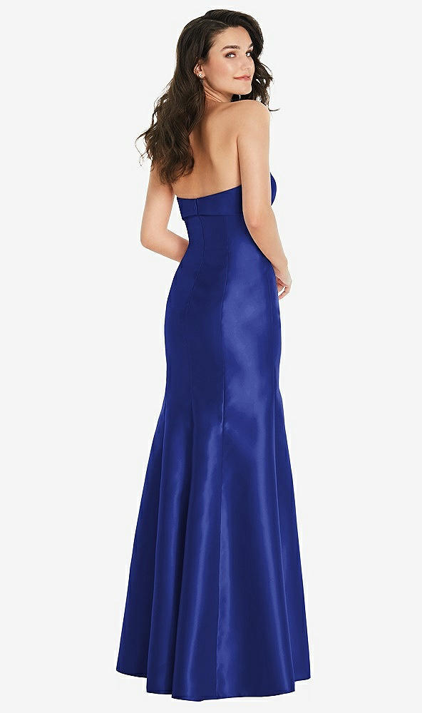 Back View - Cobalt Blue Bow Cuff Strapless Princess Waist Trumpet Gown