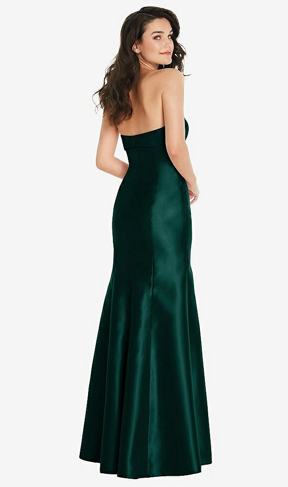 Back View - Evergreen Bow Cuff Strapless Princess Waist Trumpet Gown