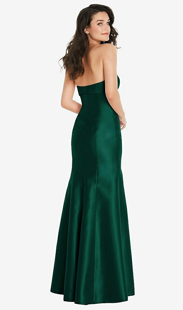 Back View - Hunter Green Bow Cuff Strapless Princess Waist Trumpet Gown