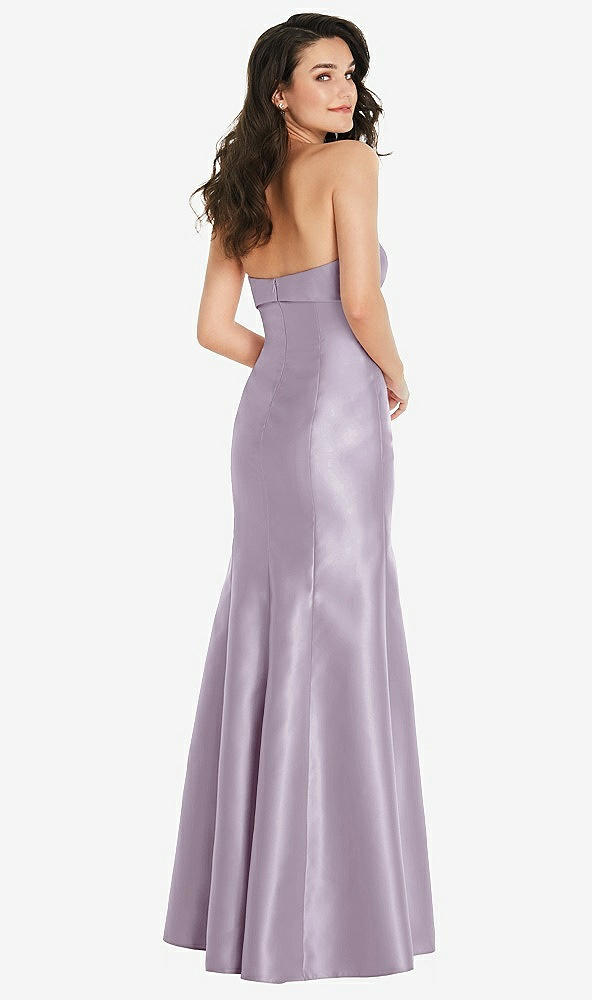 Back View - Lilac Haze Bow Cuff Strapless Princess Waist Trumpet Gown