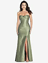 Front View Thumbnail - Sage Bow Cuff Strapless Princess Waist Trumpet Gown