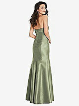 Rear View Thumbnail - Sage Bow Cuff Strapless Princess Waist Trumpet Gown