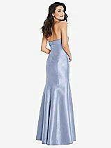 Rear View Thumbnail - Sky Blue Bow Cuff Strapless Princess Waist Trumpet Gown