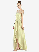 Alt View 2 Thumbnail - Butter Yellow Strapless Satin Gown with Draped Front Slit and Pockets