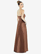 Alt View 3 Thumbnail - Cognac Strapless Satin Gown with Draped Front Slit and Pockets