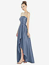 Alt View 2 Thumbnail - Larkspur Blue Strapless Satin Gown with Draped Front Slit and Pockets